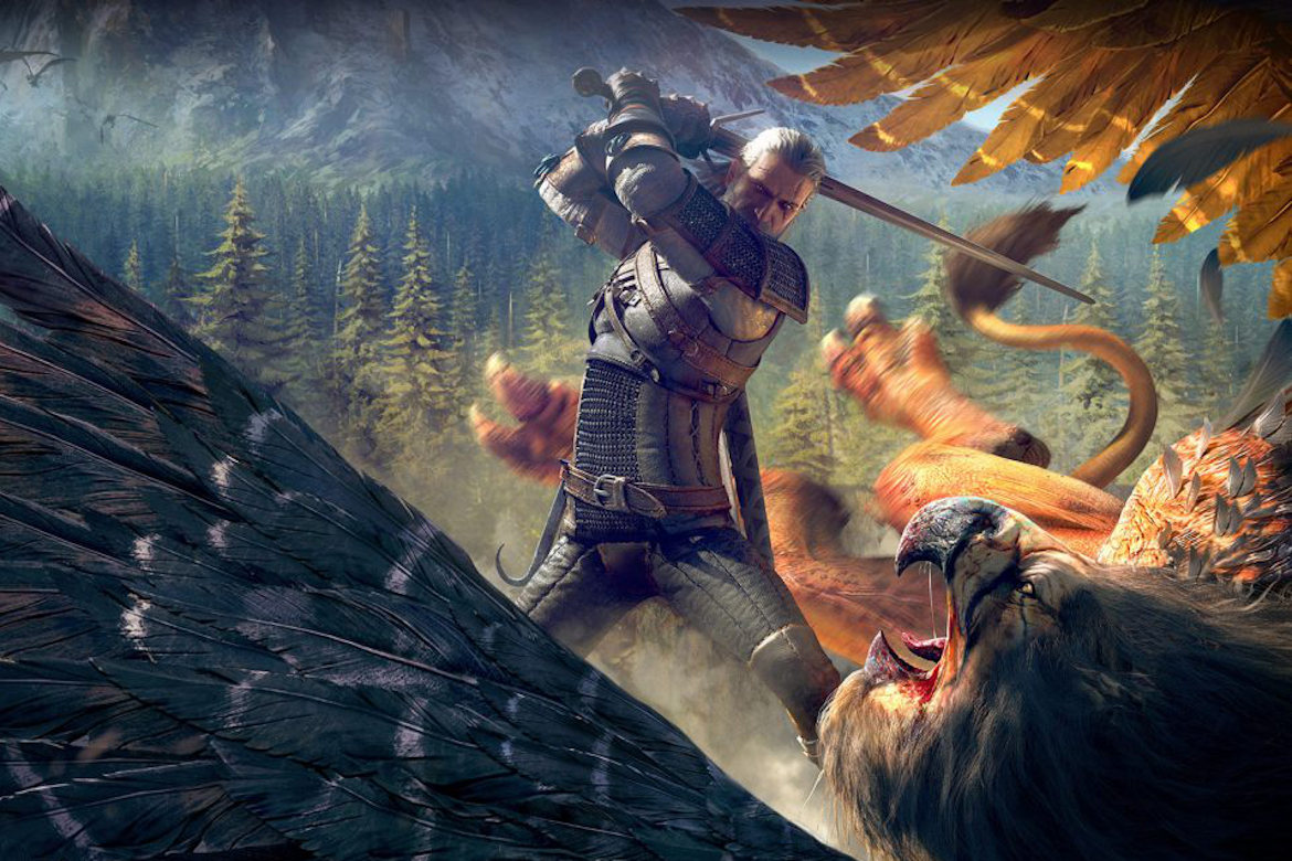 Geralt som slås mot en Grip